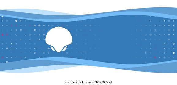 Blue wavy banner with a white sea shell symbol on the left. On the background there are small white shapes, some are highlighted in red. There is an empty space for text on the right side
