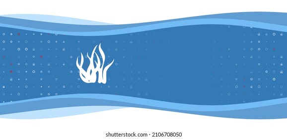 Blue wavy banner with a white seaweed symbol on the left. On the background there are small white shapes, some are highlighted in red. There is an empty space for text on the right side