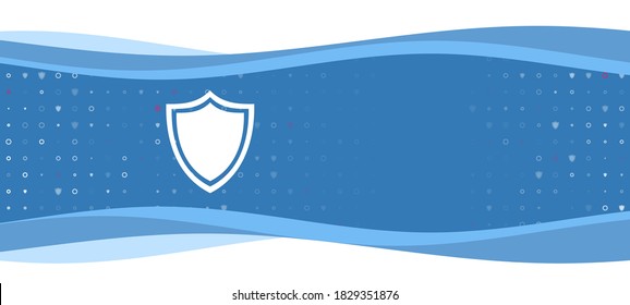 Blue wavy banner with a white shield symbol on the left. On the background there are small white shapes, some are highlighted in red. There is an empty space for text on the right side