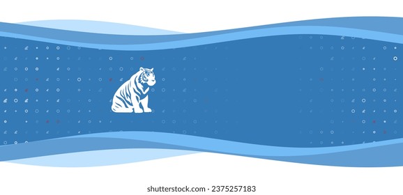 Blue wavy banner with a white sitting tiger symbol on the left. On the background there are small white shapes, some are highlighted in red. There is an empty space for text on the right side