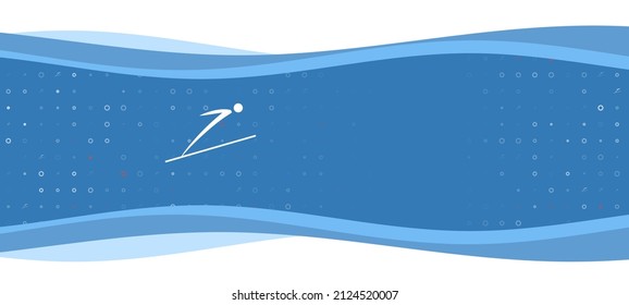 Blue wavy banner with a white Ski jumping symbol on the left. On the background there are small white shapes, some are highlighted in red. There is an empty space for text on the right side