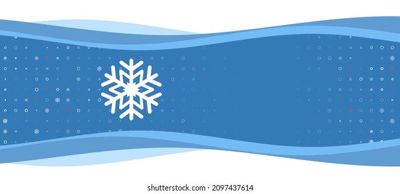 Blue wavy banner with a white snowflake symbol on the left. On the background there are small white shapes, some are highlighted in red. There is an empty space for text on the right side