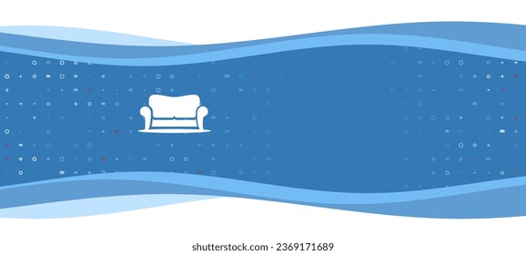 Blue wavy banner with a white sofa symbol on the left. On the background there are small white shapes, some are highlighted in red. There is an empty space for text on the right side