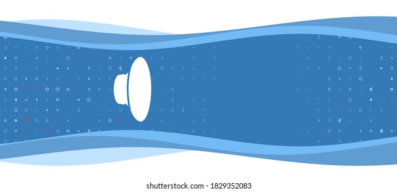 Blue wavy banner with a white speaker symbol on the left. On the background there are small white shapes, some are highlighted in red. There is an empty space for text on the right side