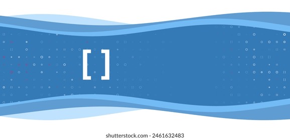 Blue wavy banner with a white square brackets symbol on the left. On the background there are small white shapes, some are highlighted in red. There is an empty space for text on the right side