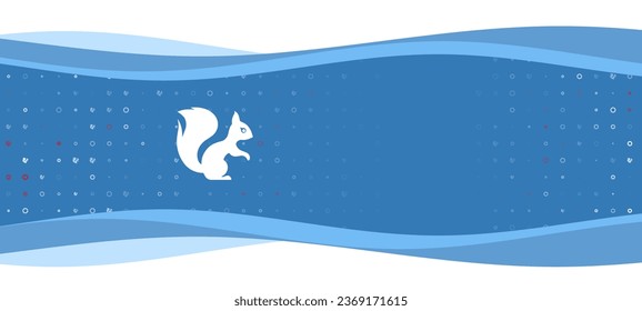 Blue wavy banner with a white squirrel symbol on the left. On the background there are small white shapes, some are highlighted in red. There is an empty space for text on the right side