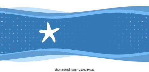 Blue wavy banner with a white starfish symbol on the left. On the background there are small white shapes, some are highlighted in red. There is an empty space for text on the right side