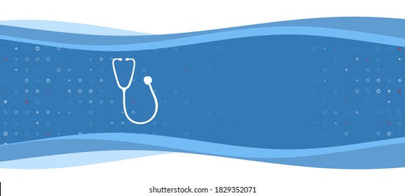 Blue wavy banner with a white stethoscope symbol on the left. On the background there are small white shapes, some are highlighted in red. There is an empty space for text on the right side