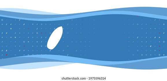 Blue wavy banner with a white surf board symbol on the left. On the background there are small white shapes, some are highlighted in red. There is an empty space for text on the right side