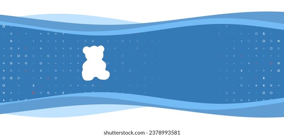 Blue wavy banner with a white teddy bear symbol on the left. On the background there are small white shapes, some are highlighted in red. There is an empty space for text on the right side
