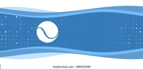 Blue wavy banner with a white tennis ball symbol on the left. On the background there are small white shapes, some are highlighted in red. There is an empty space for text on the right side