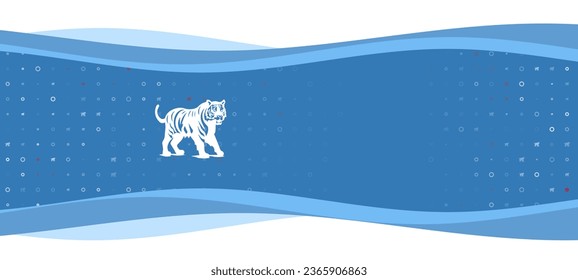 Blue wavy banner with a white tiger symbol on the left. On the background there are small white shapes, some are highlighted in red. There is an empty space for text on the right side