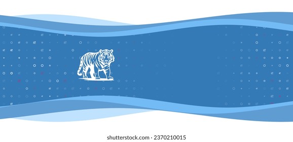 Blue wavy banner with a white tiger symbol on the left. On the background there are small white shapes, some are highlighted in red. There is an empty space for text on the right side