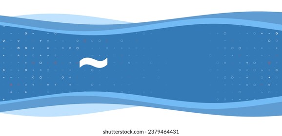 Blue wavy banner with a white tilde symbol on the left. On the background there are small white shapes, some are highlighted in red. There is an empty space for text on the right side