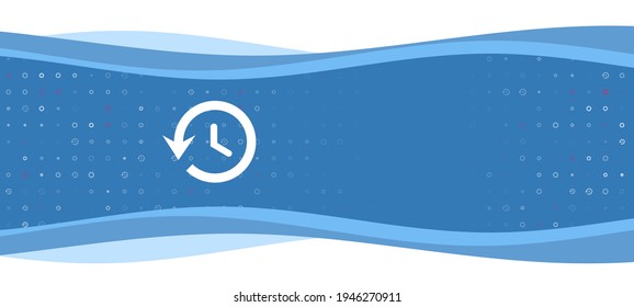 Blue wavy banner with a white time back symbol on the left. On the background there are small white shapes, some are highlighted in red. There is an empty space for text on the right side