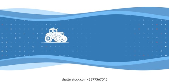 Banner ondulado azul con un símbolo tractor blanco a la izquierda. En el fondo, hay pequeñas formas blancas, algunas de ellas rojas. Hay un espacio vacío para el texto en el lado derecho