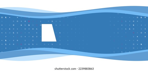 Blue wavy banner with a white trapezium symbol on the left. On the background there are small white shapes, some are highlighted in red. There is an empty space for text on the right side