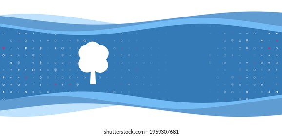 Blue wavy banner with a white tree symbol on the left. On the background there are small white shapes, some are highlighted in red. There is an empty space for text on the right side