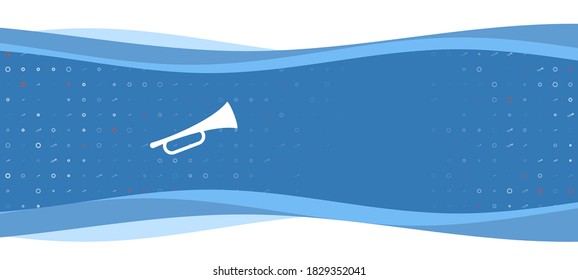 Blue wavy banner with a white trumpet symbol on the left. On the background there are small white shapes, some are highlighted in red. There is an empty space for text on the right side