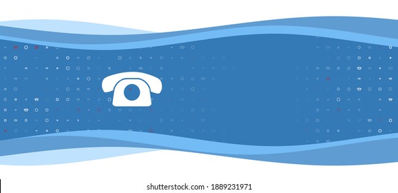 Blue wavy banner with a white vintage telephone symbol on the left. On the background there are small white shapes, some are highlighted in red. There is an empty space for text on the right side