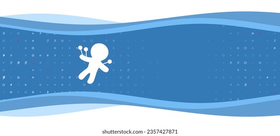 Blue wavy banner with a white Voodoo Doll symbol on the left. On the background there are small white shapes, some are highlighted in red. There is an empty space for text on the right side