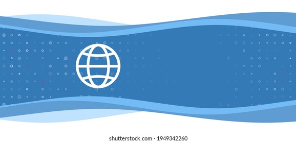 Banner ondulado azul con un símbolo de web blanco a la izquierda. En el fondo, hay pequeñas formas blancas, algunas de ellas rojas. Hay un espacio vacío para el texto en el lado derecho