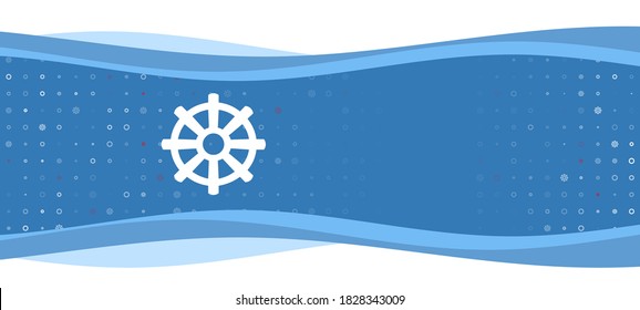 Blue wavy banner with a white wheel symbol on the left. On the background there are small white shapes, some are highlighted in red. There is an empty space for text on the right side