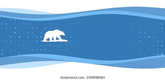 Blue wavy banner with a white wild bear symbol on the left. On the background there are small white shapes, some are highlighted in red. There is an empty space for text on the right side