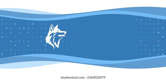 Blue wavy banner with a white wolf head symbol on the left. On the background there are small white shapes, some are highlighted in red. There is an empty space for text on the right side