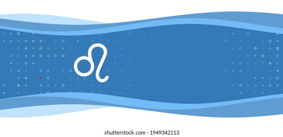 Blue wavy banner with a white zodiac leo symbol on the left. On the background there are small white shapes, some are highlighted in red. There is an empty space for text on the right side