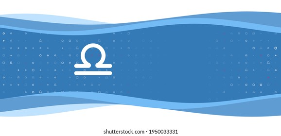 Blue wavy banner with a white zodiac libra symbol on the left. On the background there are small white shapes, some are highlighted in red. There is an empty space for text on the right side