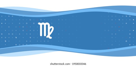 Blue wavy banner with a white zodiac virgo symbol on the left. On the background there are small white shapes, some are highlighted in red. There is an empty space for text on the right side