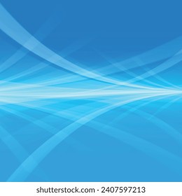 Blue wavy curved lines abstract perspective background.