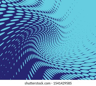 Blue Wavy dot lines background. Pattern of dots, dotted lines, circles of different scale. Futuristic pattern. Monochrome backdrop to create backgrounds, templates, posters
