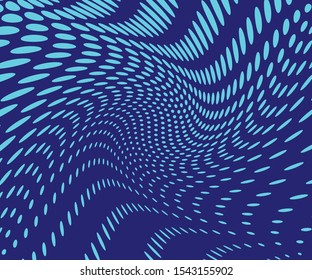 Blue Wavy dot lines background. Pattern of dots, dotted lines, circles of different scale. Futuristic pattern. Monochrome backdrop to create backgrounds, templates, posters