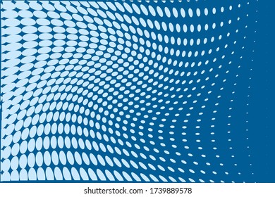 Blue wavy dot lines background. Pattern of dotted lines, circles of different scale. Futuristic pattern. Monochrome backdrop to create backgrounds, templates, posters in a modern minimalist style