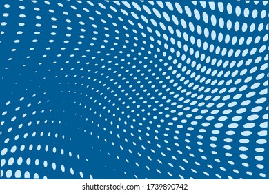 Blue wavy dot lines background. Pattern of dotted lines, circles of different scale. Futuristic pattern. Monochrome backdrop to create backgrounds, templates, posters in a modern minimalist style