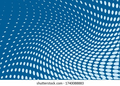 Blue wavy dot lines background. Pattern of dotted lines, circles of different scale. Futuristic pattern. Monochrome backdrop to create backgrounds, templates, posters in a modern minimalist style