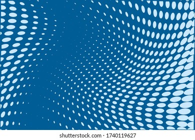 Blue wavy dot lines background. Pattern of dotted lines, circles of different scale. Futuristic pattern. Monochrome backdrop to create backgrounds, templates, posters in a modern minimalist style