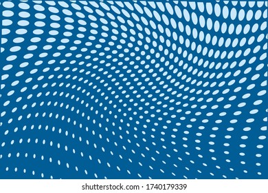 Fondo de líneas de puntos onduladas azules. Patrón de líneas punteadas, círculos de diferente escala. Patrón futurista. Fondo monocromo para crear fondos, plantillas, afiches en un estilo minimalista moderno