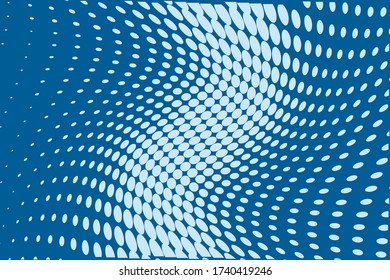 Blue wavy dot lines background. Pattern of dotted lines, circles of different scale. Futuristic pattern. Monochrome backdrop to create backgrounds, templates, posters in a modern minimalist style