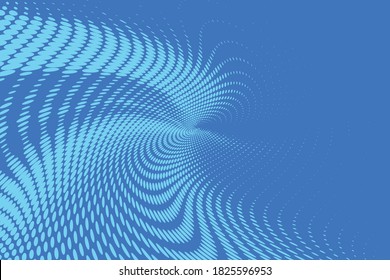 Blue Wavy dot lines background. Pattern of dots, dotted lines, circles of different scale. Vector illustration 