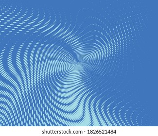 Blue Wavy dot lines background. Pattern of dots, dotted lines, circles of different scale. Vector illustration 