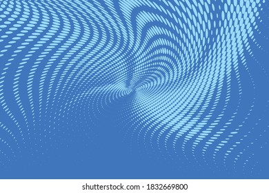 Blue Wavy dot lines background. Pattern of dots, dotted lines, circles of different scale. Vector illustration 
