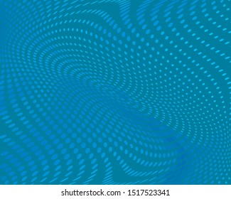Blue Wavy dotted lines background. Pattern of dots, dotted lines, circles of different scale. Digital Gradient. Pop-art style. Grunge Backdrop. Modern futuristic Abstract panel. Vector illustration