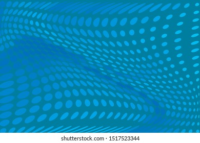 Blue Wavy dotted lines background. Pattern of dots, dotted lines, circles of different scale. Digital Gradient. Pop-art style. Grunge Backdrop. Modern futuristic Abstract panel. Vector illustration
