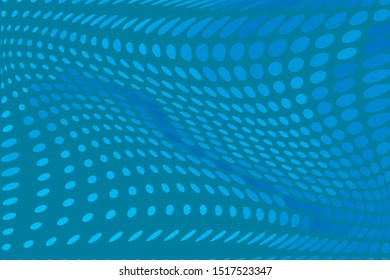 Blue Wavy dotted lines background. Pattern of dots, dotted lines, circles of different scale. Digital Gradient. Pop-art style. Grunge Backdrop. Modern futuristic Abstract panel. Vector illustration