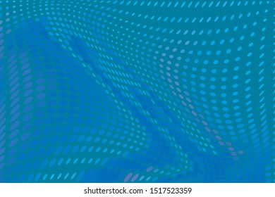 Blue Wavy dotted lines background. Pattern of dots, dotted lines, circles of different scale. Digital Gradient. Pop-art style. Grunge Backdrop. Modern futuristic Abstract panel. Vector illustration