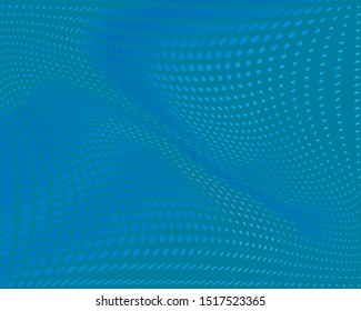 Blue Wavy dotted lines background. Pattern of dots, dotted lines, circles of different scale. Digital Gradient. Pop-art style. Grunge Backdrop. Modern futuristic Abstract panel. Vector illustration