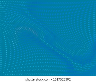 Blue Wavy dotted lines background. Pattern of dots, dotted lines, circles of different scale. Digital Gradient. Pop-art style. Grunge Backdrop. Modern futuristic Abstract panel. Vector illustration